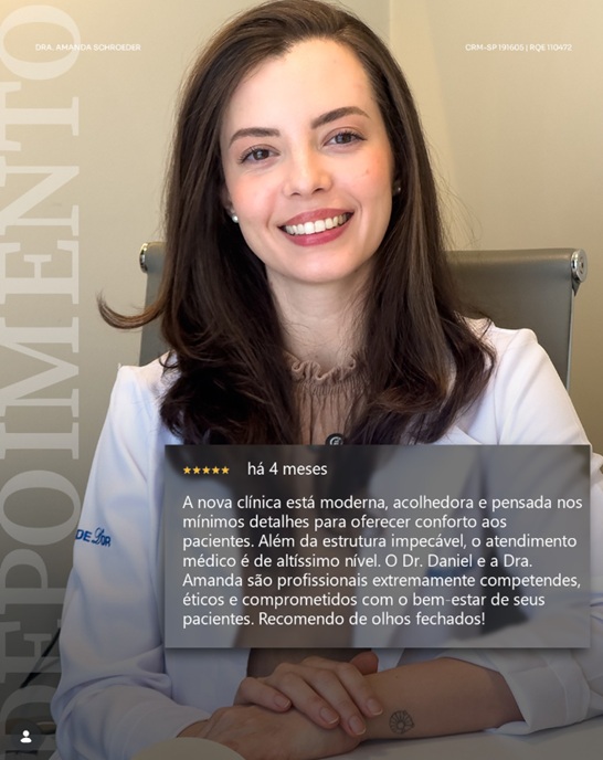 Avaliação positiva sobre a experiência na Clínica LIV Faria Lima